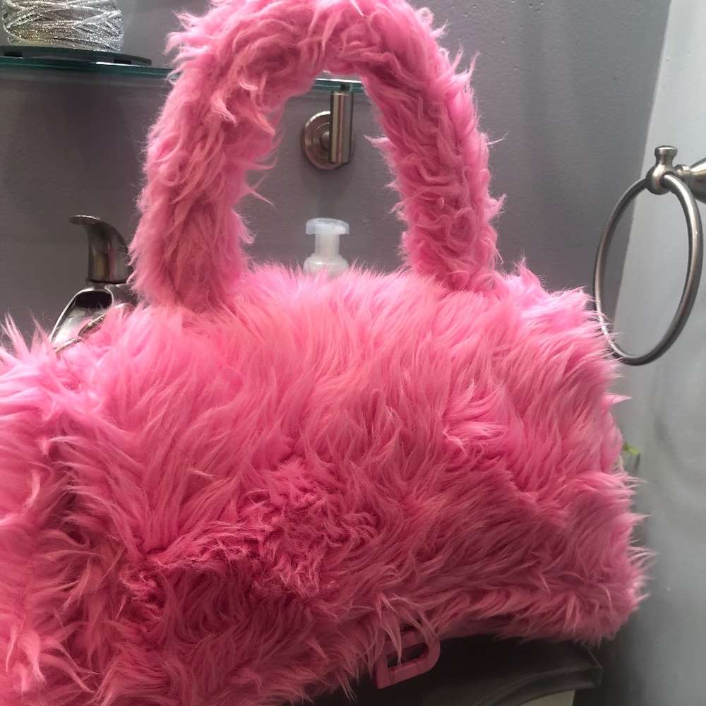 BALenciaga Women's Pink Hourglass Medium Fluffy Top Handle